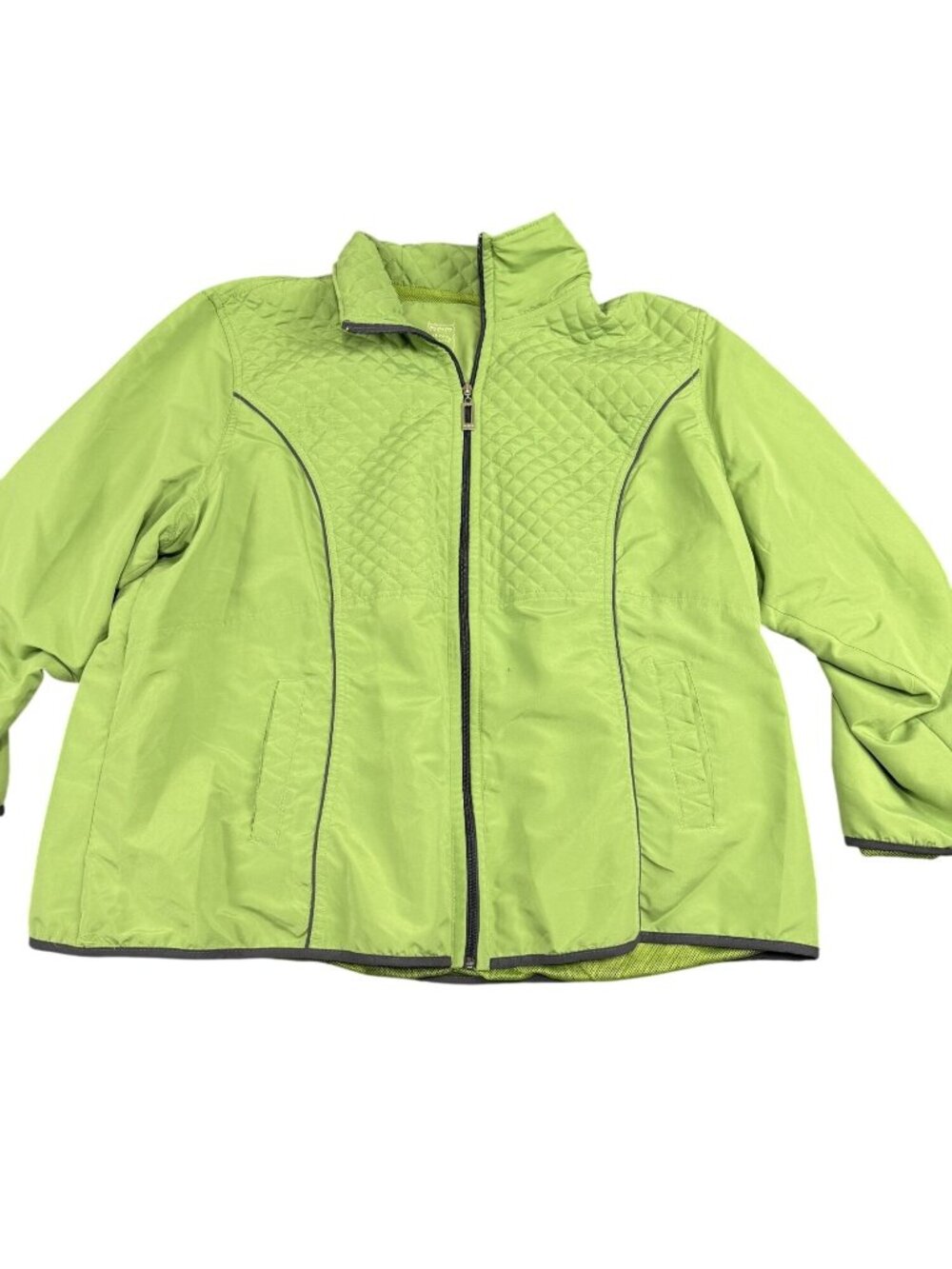 Three Hearts Womens Plus Size Lime Green Quilted Zip Front Jacket 3X NWT